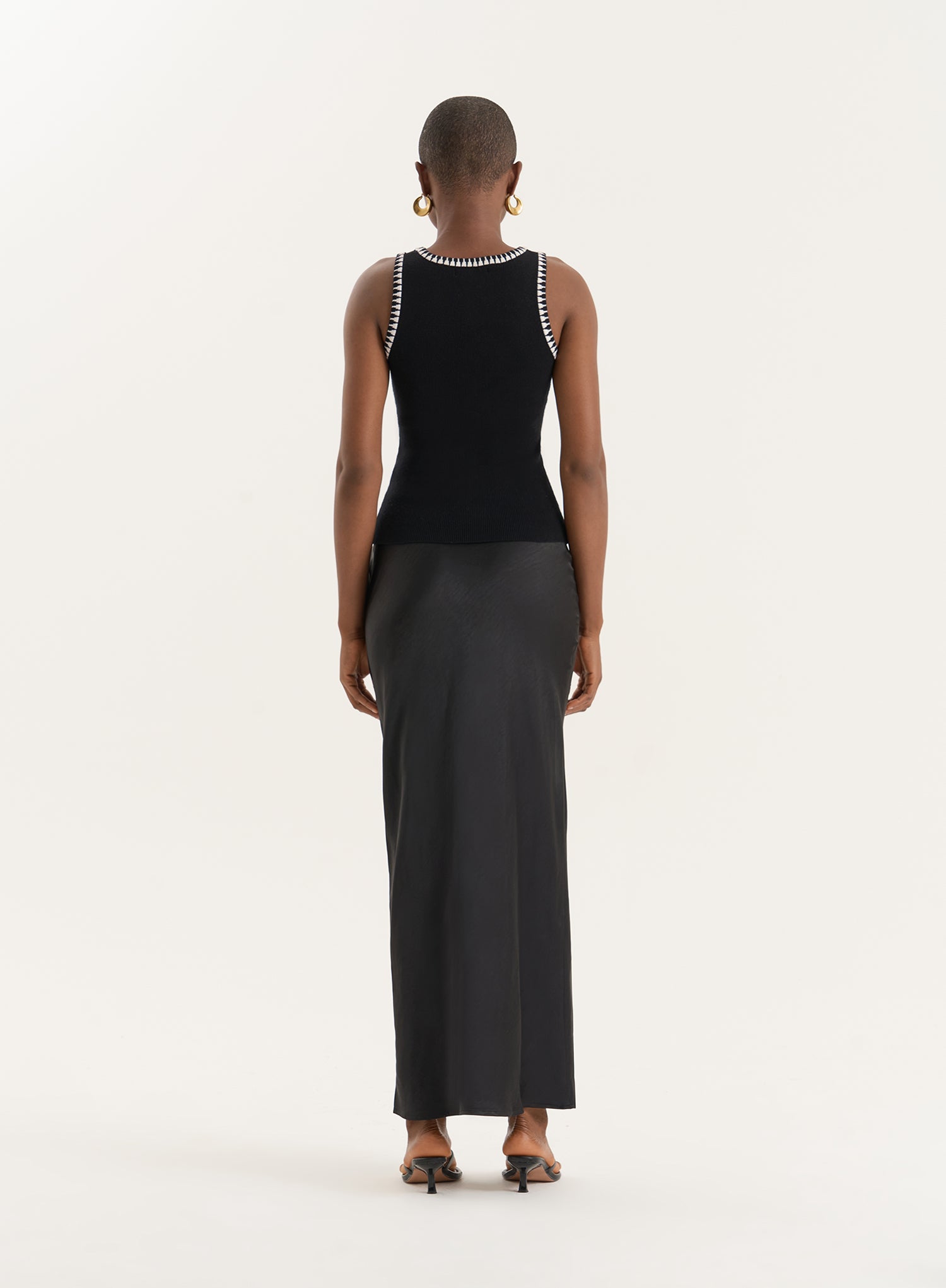 Black Knitted Contrast Stitch Vest Top